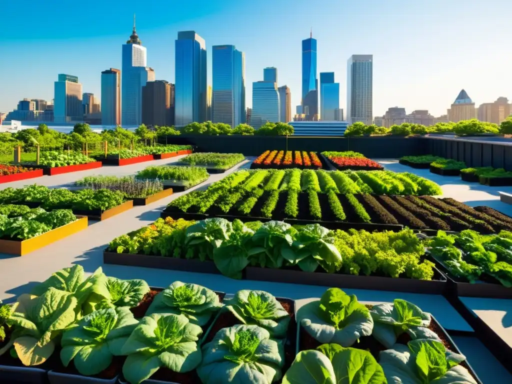 Vista de la ciudad con huertos urbanos en contraste, mostrando el impacto de las guerras mundiales en la agricultura urbana