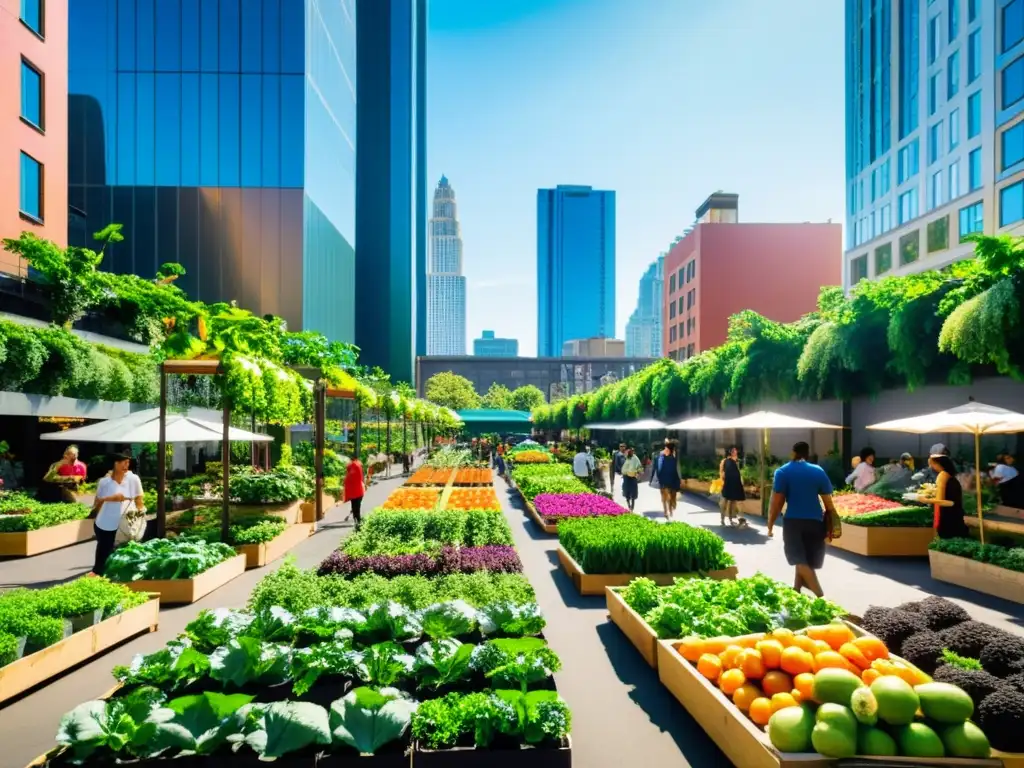 Jardines urbanos florecientes en la bulliciosa ciudad Vista de la ciudad vibrante con jardines urbanos llenos de vida