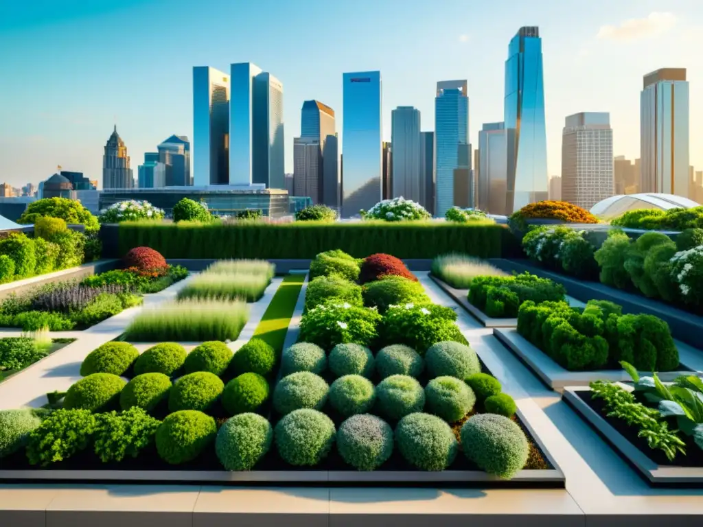 Vista impresionante de azoteas verdes en una ciudad moderna, destacando los beneficios de las azoteas verdes en el entorno urbano