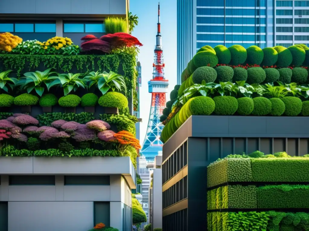 Vista impresionante de Tokio, con huertos verticales y rascacielos, muestra la aceptación cultural de huertos verticales en Japón