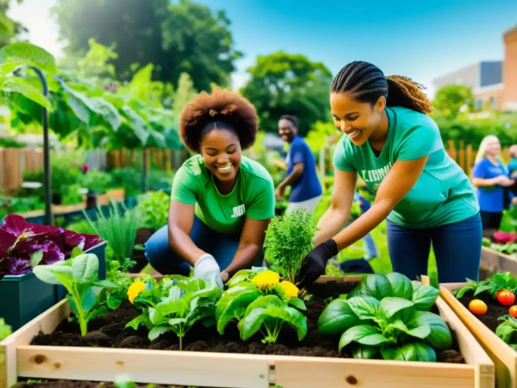 Voluntariado en agricultura urbana inclusiva: Diversidad y colaboración en un exuberante jardín comunitario urbano