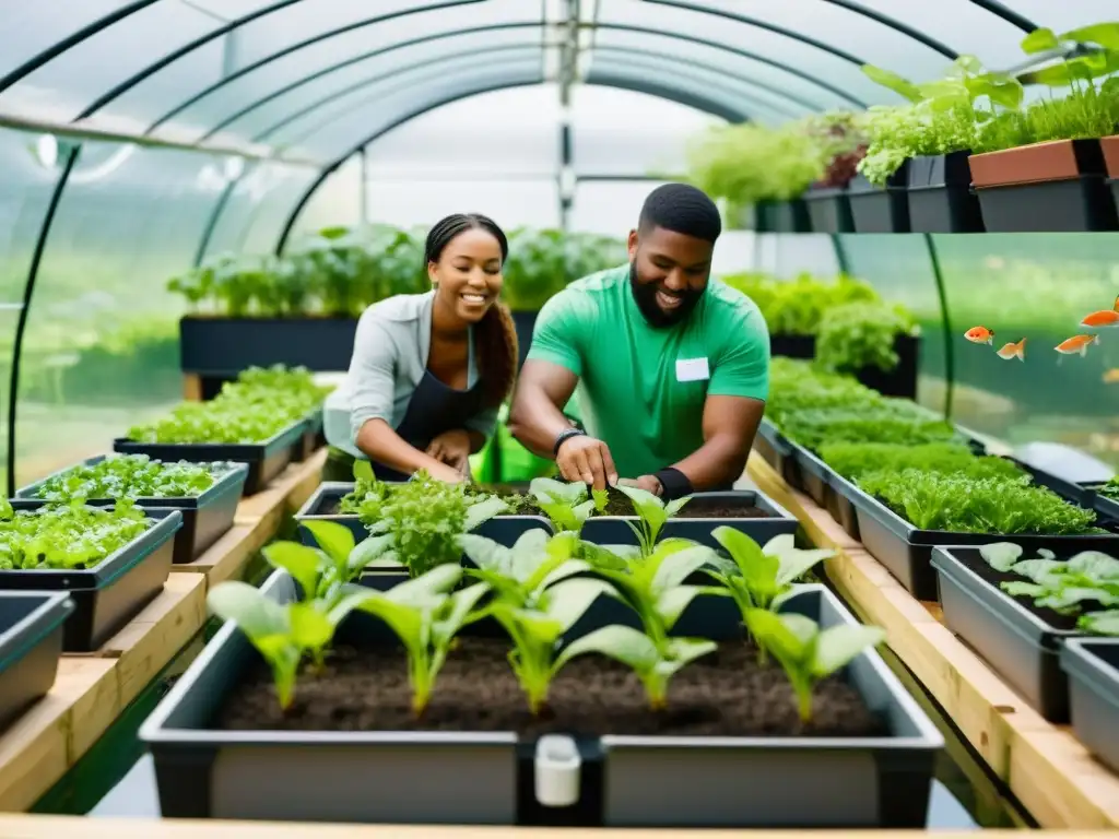 Voluntarios realizan tareas en jardín de acuaponía social sostenible, en comunidad y armonía con la naturaleza